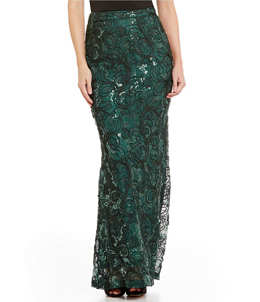 Belle Badgley Mischka Winetta Corded Sequin Maxi Skirt