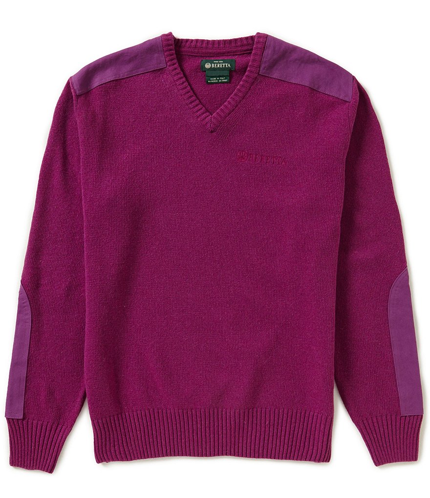 Beretta Classic V-Neck Long Sleeve Elbow-Patch Solid Sweater