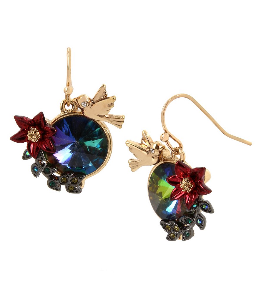 Betsey Johnson Bird & Flower Drop Statement Earrings