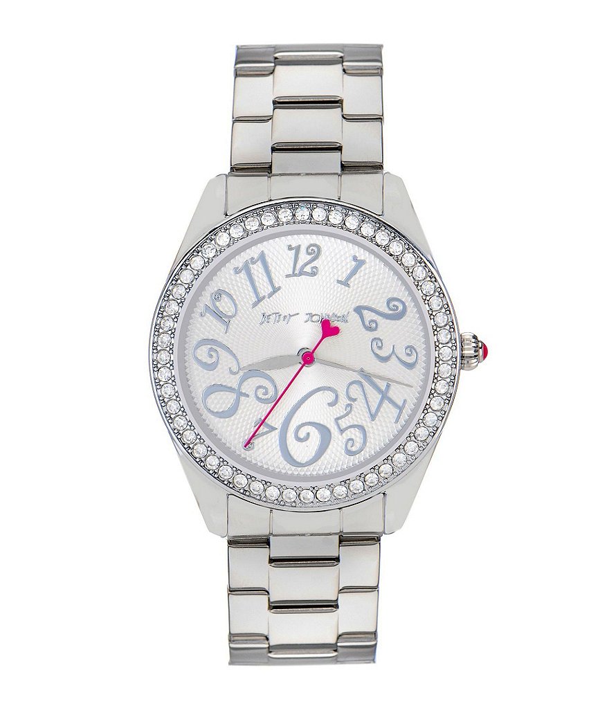 Betsey Johnson Bling Bling Time Stainless Steel Crystal Bezel 3 Hand Boyfriend Bracelet Watch