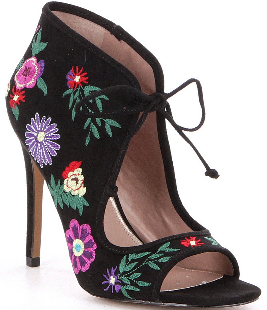 Betsey Johnson Caira Floral Embroidered Print Peep-Toe Booties