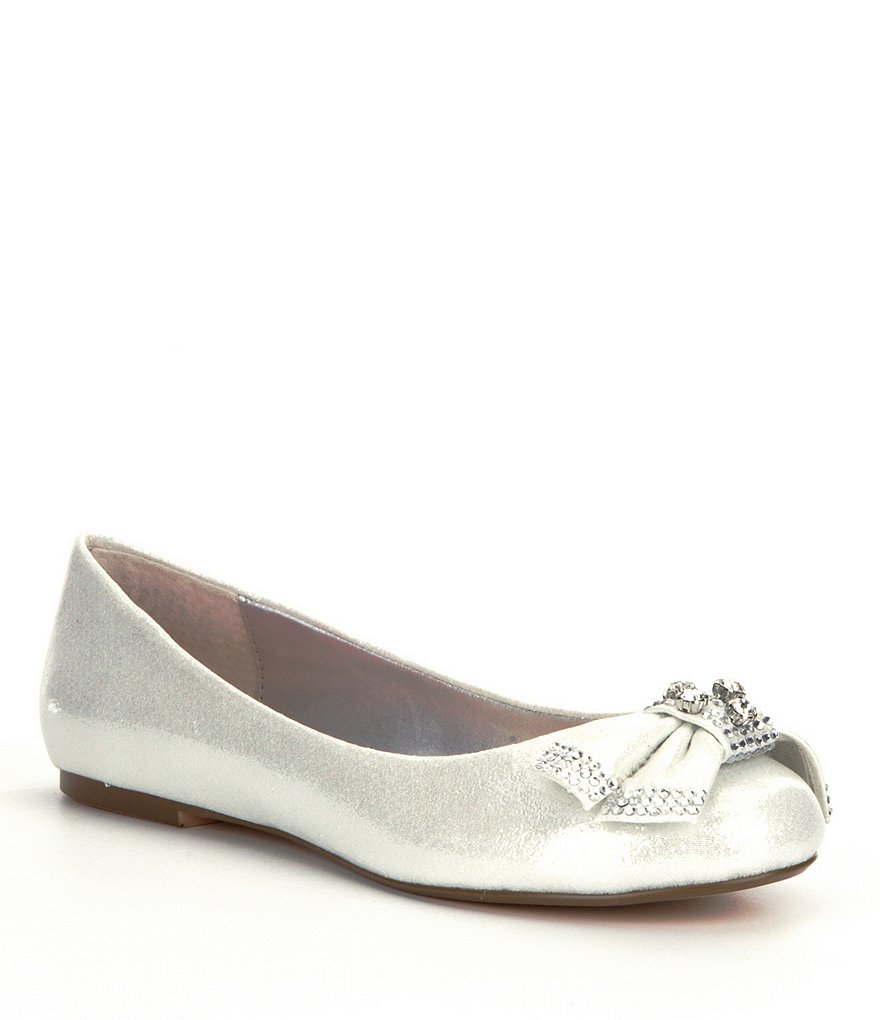 Betsey Johnson Emy Rhinestone Bow Detail Metallic Flats