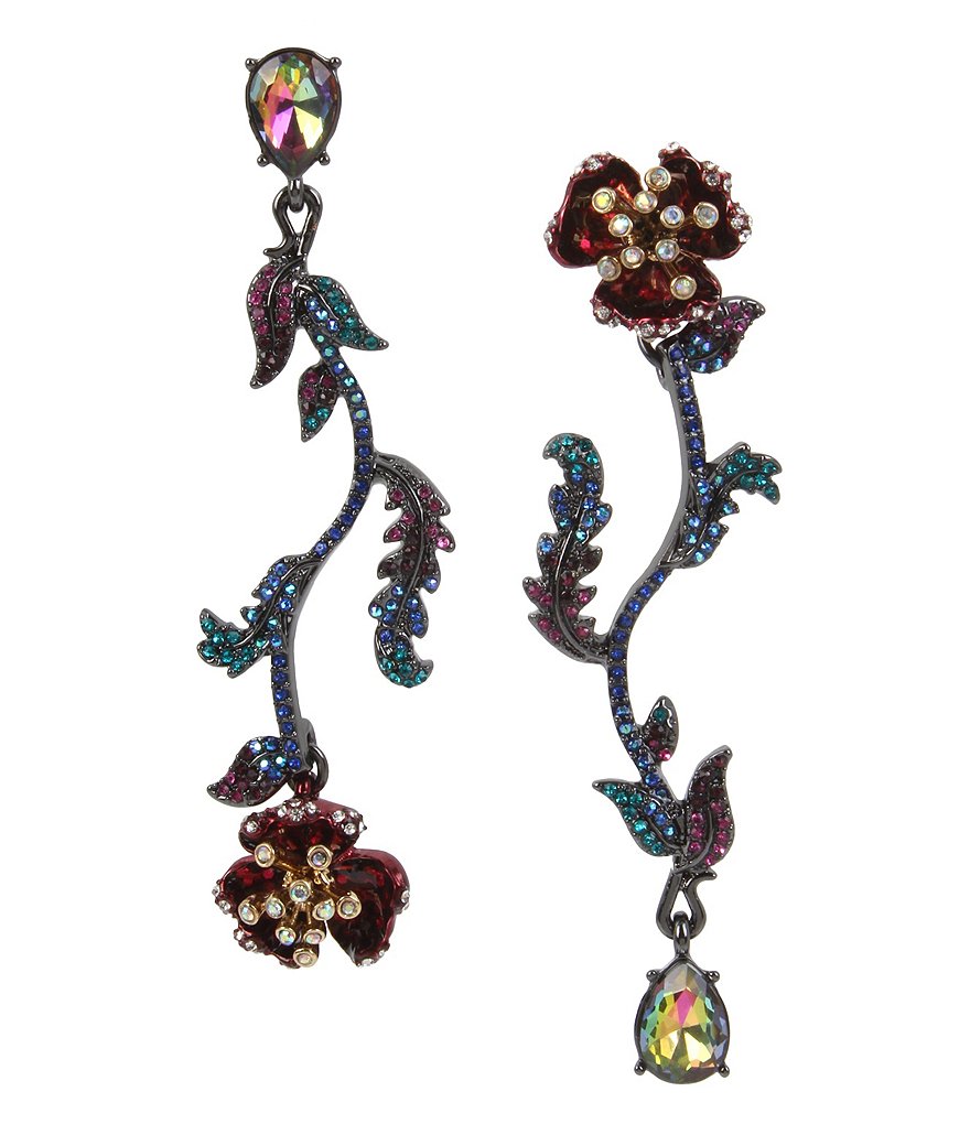 Betsey Johnson Flower Mismatched Linear Drop Statement Earrings