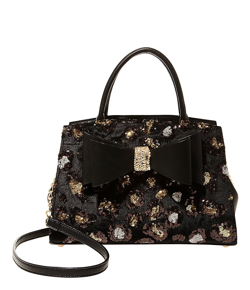 Betsey Johnson Sequined Leopard Convertible Bow Satchel with Clutch