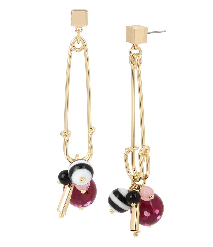 Betsey Johnson Mixed Multi Charm Safety Pin Drop Earrings