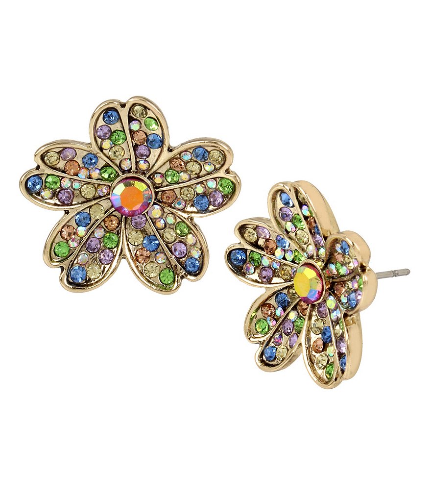 Betsey Johnson Multi-Colored Stone Flower Stud Earrings