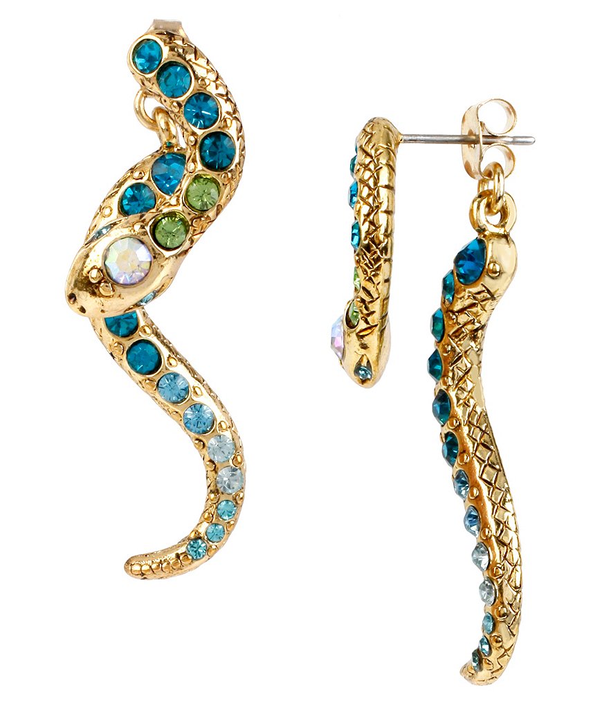 Betsey Johnson Pavé Crystal Snake Front/Back Statement Earrings