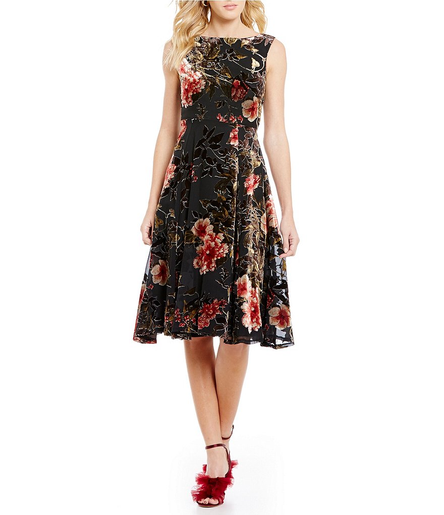 Betsey Johnson Printed Velvet Fit-And-Flare Dress