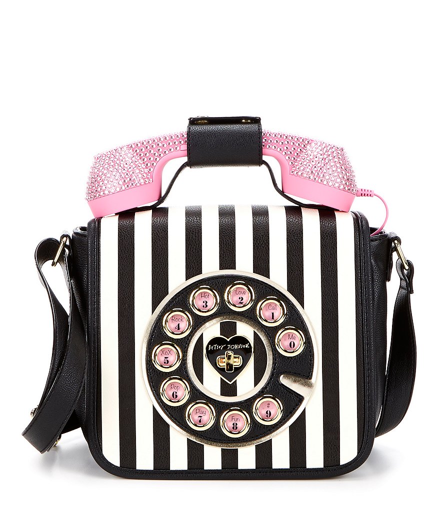 Betsey Johnson Rhinestone Telephone Striped Cross-Body Bag