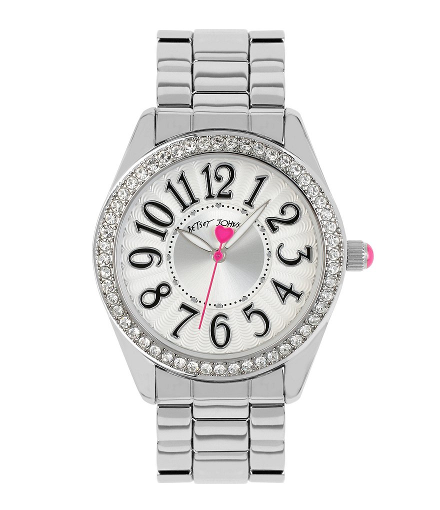 Betsey Johnson Silver Stainless Steel Crystal Bezel Analog Watch