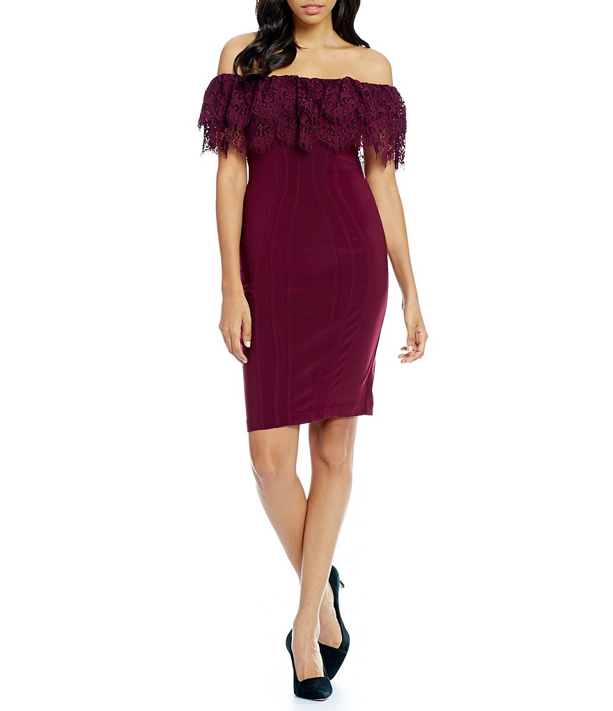 Betsy and Adam Lace Off Shoulder Sheath Dress
