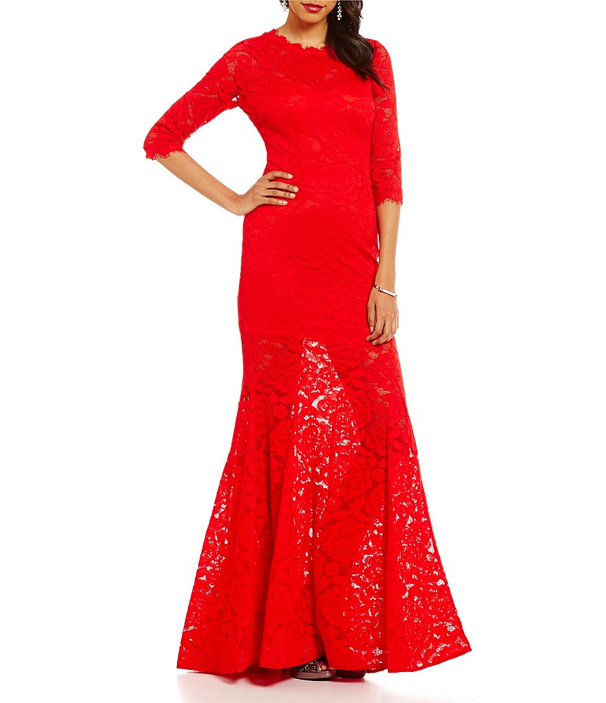 Betsy and Adam Open Back Lace Gown
