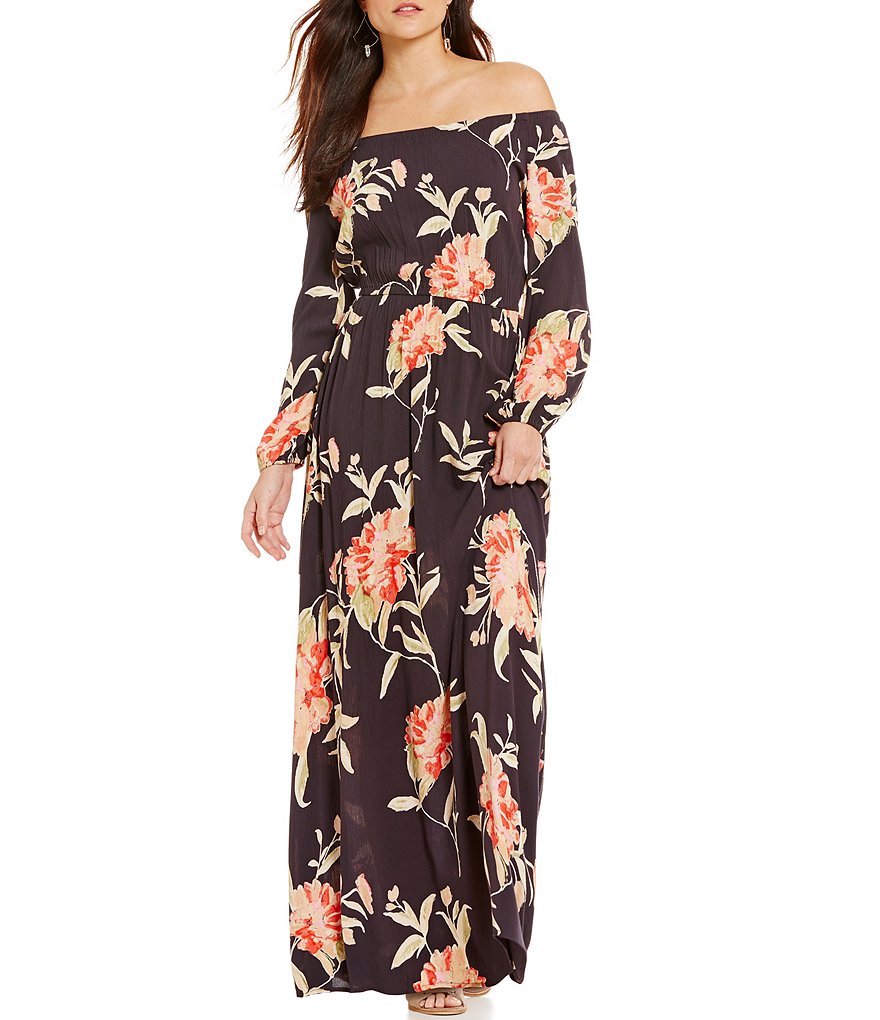 Billabong Crystal Ball Floral-Print Off-the-Shoulder Maxi Dress