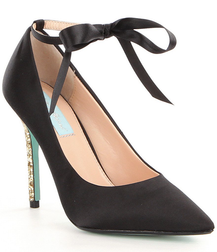 Blue by Betsey Johnson Bri Ankle Tie Closure Glitter Stiletto Pumps