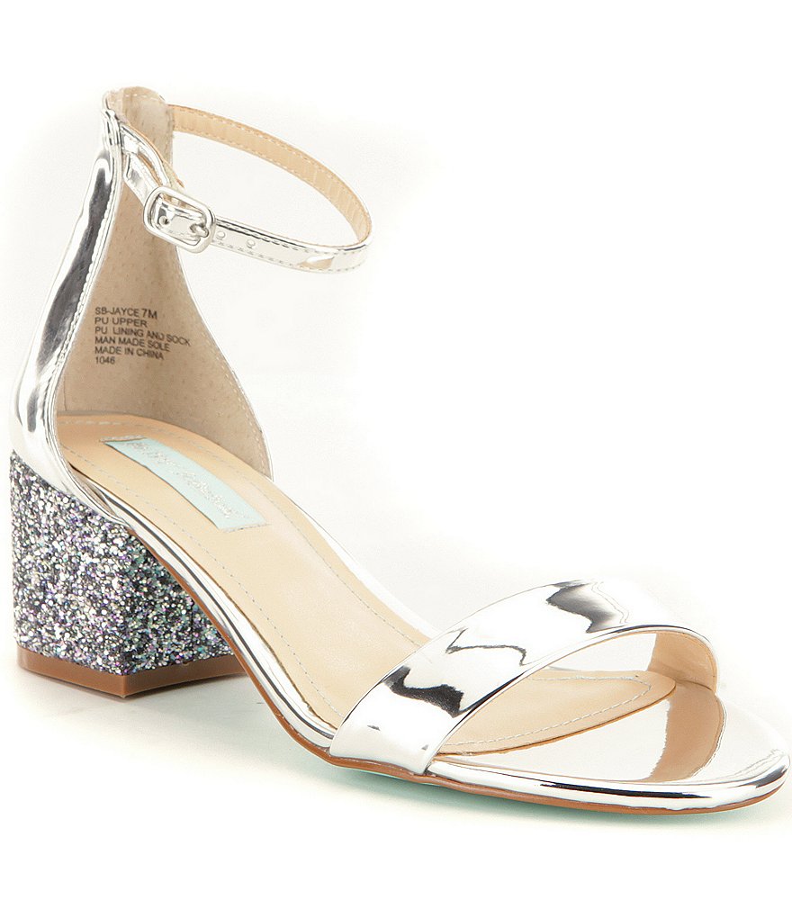 Blue by Betsey Johnson Jayce Metallic Ankle Strap Glitter Block Heel