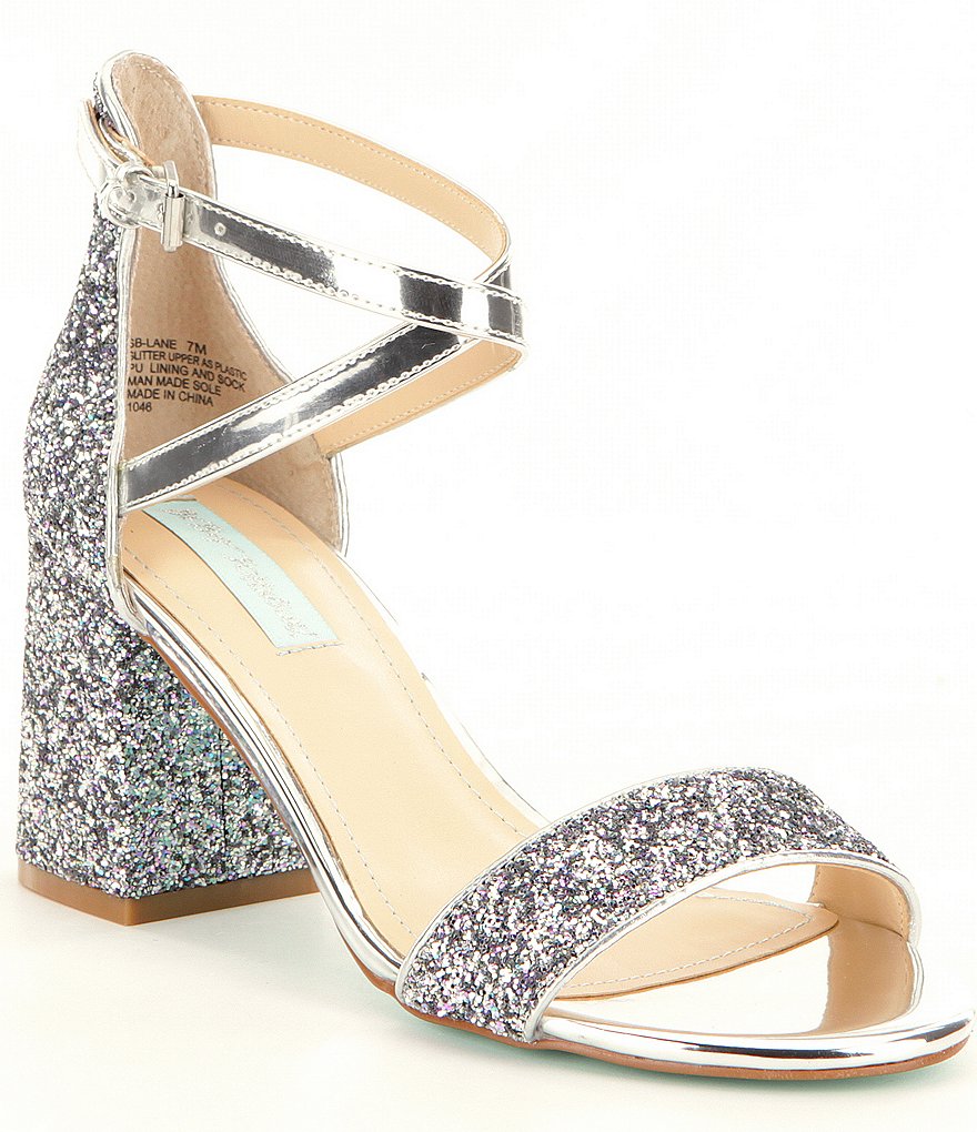 Blue by Betsey Johnson Lane City Glitter & Foil Metallic Block Heel Dress Sandals