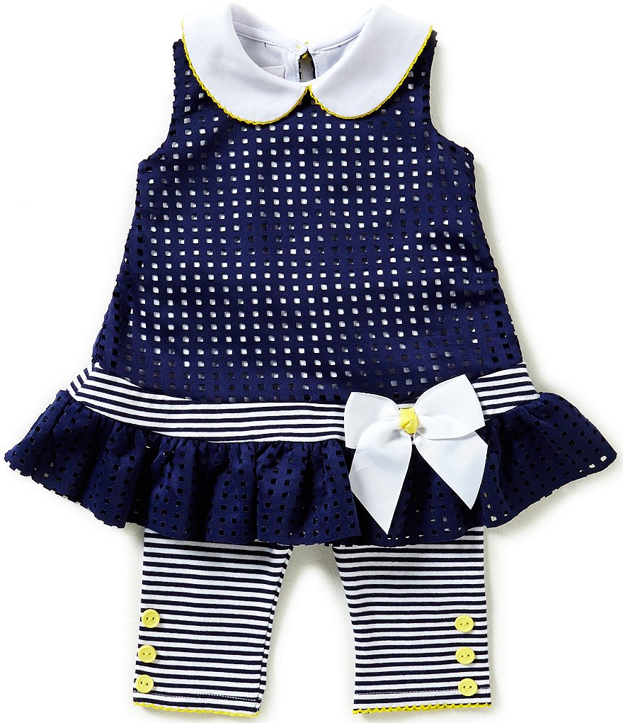 Bonnie Baby Girls 12-24 Months Laser Cut Drop Waist Dress & Capri Leggings Set