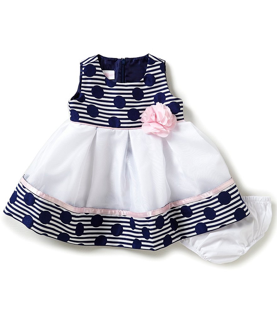 Bonnie Baby Girls Newborn-24 Months Dotted & Striped Jacquard Dress