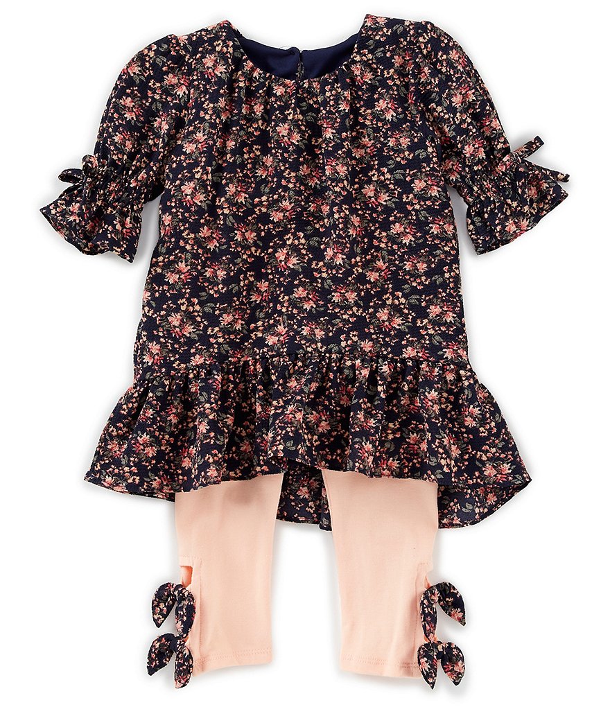 Bonnie Jean Baby Girls 12-24 Months Floral Crepe Drop-Waist Dress & Solid Knit Leggings Set