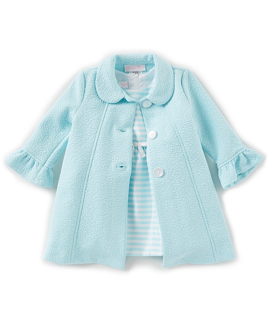 Bonnie Jean Baby Girls Newborn-24 Months Textured-Knit Coat & Striped Shantung Dress Set