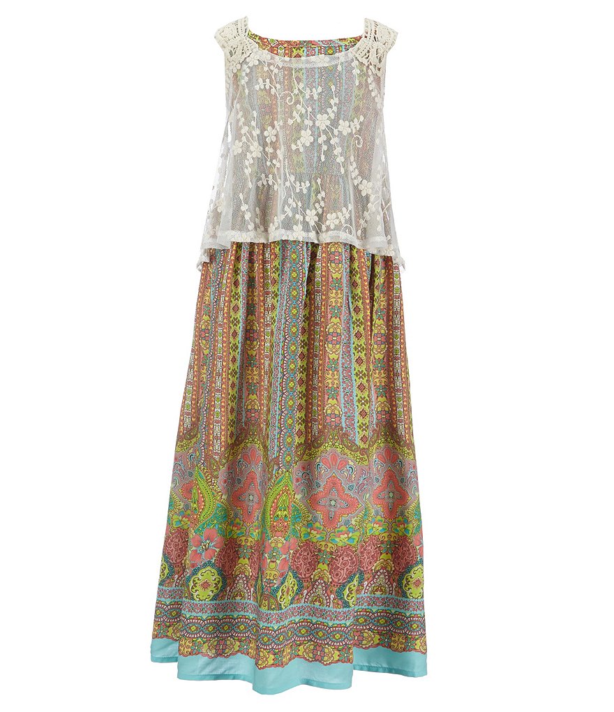 Bonnie Jean Little Girls 2T-6X Popover-Bodice Tribal-Printed Challis Maxi Dress
