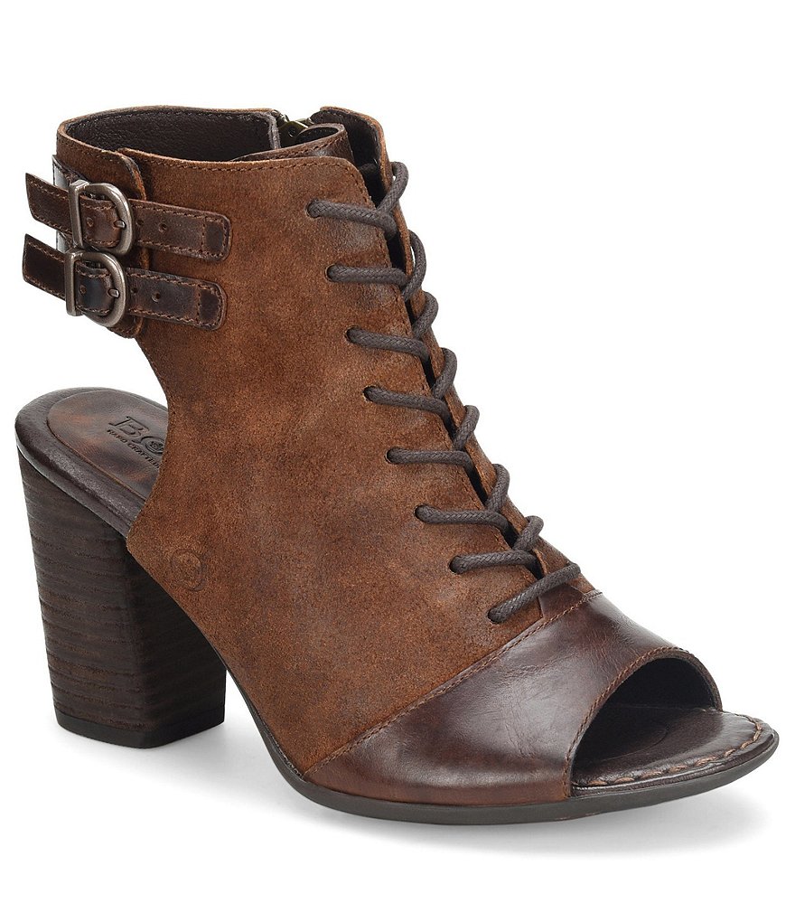 Born Blane Leather and Suede Buckle Strap Block Heel Booties