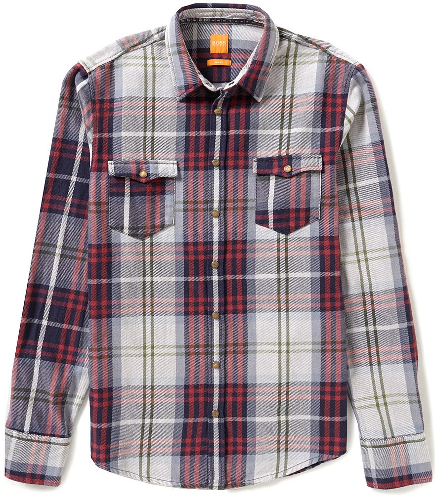 BOSS Orange Edoslime Slim-Fit Long-Sleeve Plaid Woven Shirt
