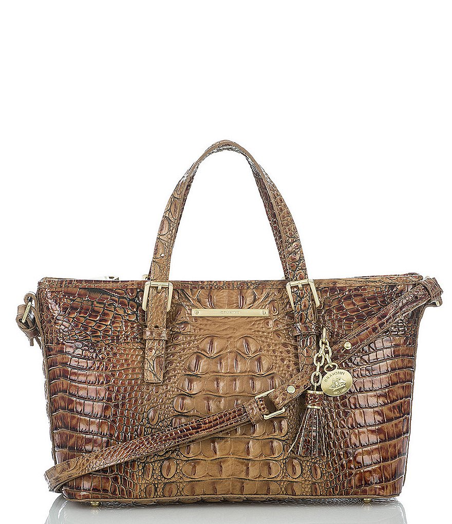 Brahmin Toasted Almond Collection Mini Asher Croco-Embossed Satchel