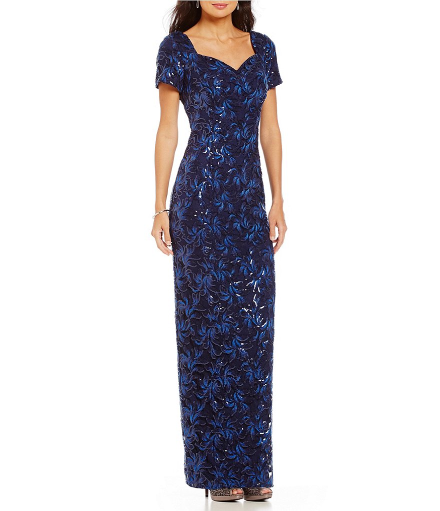 Brianna Cap-Sleeve Embroidered Sequin Gown