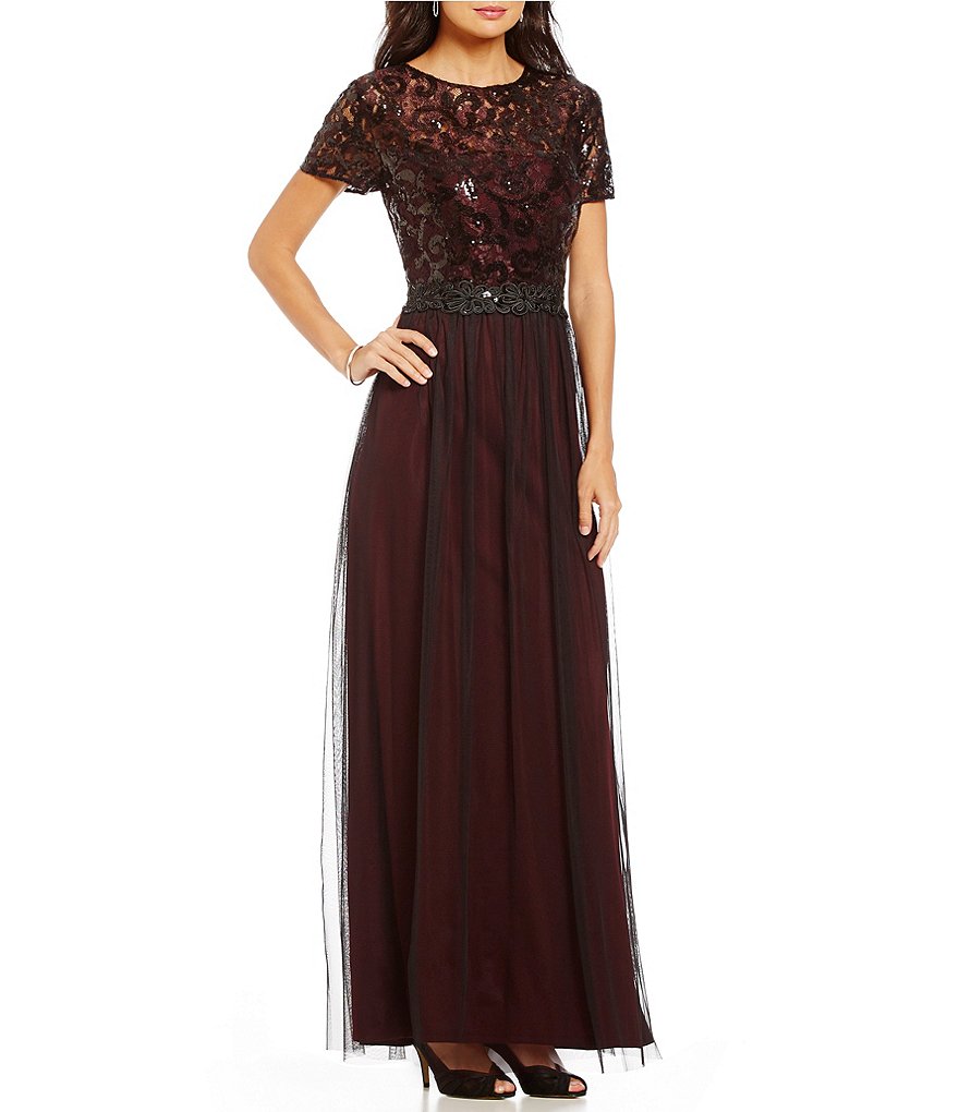 Brianna Embroidered Sequin Lace Bodice Tulle Gown