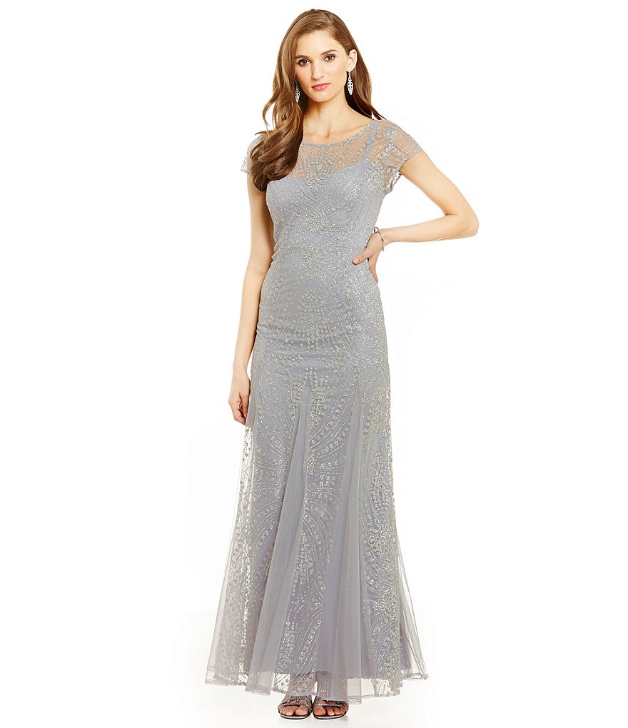 Brianna Glitter Illusion Short Sleeve Gown