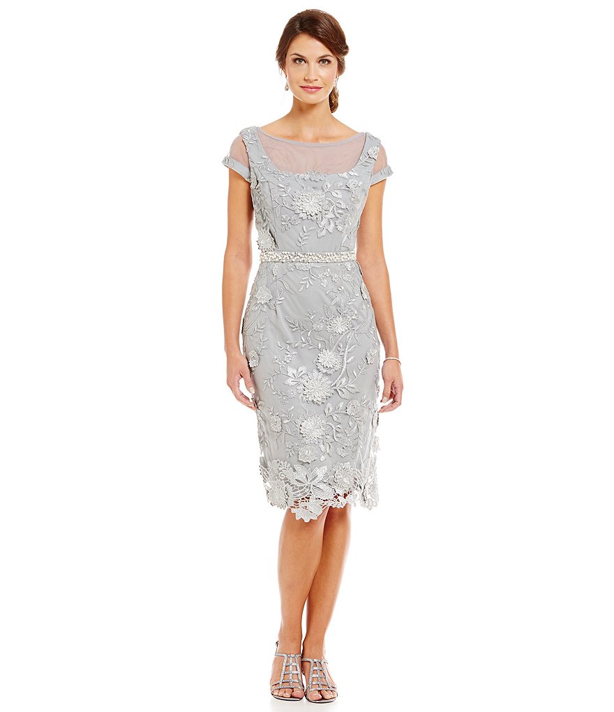 Brianna Illusion Dimensional-Lace Short Sleeve Sheath Dress