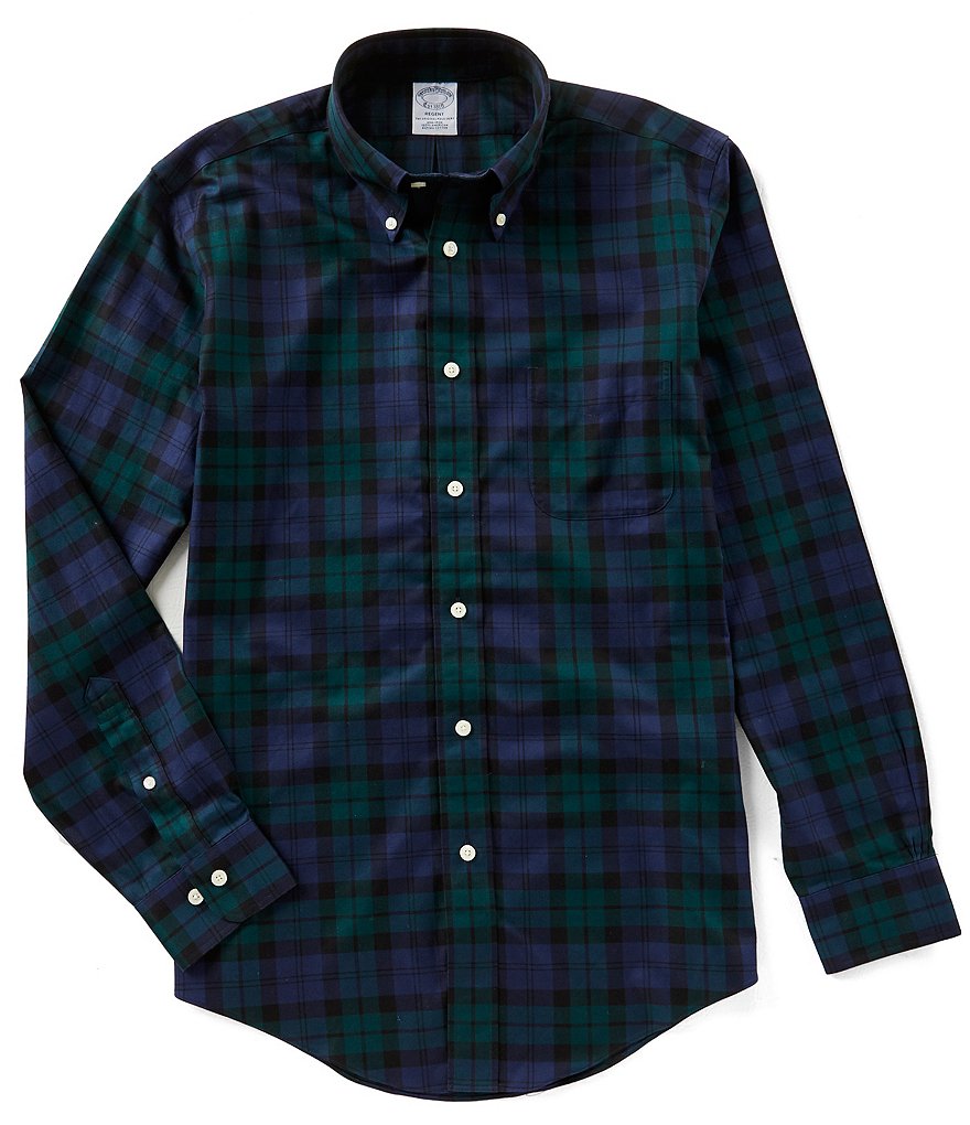 Brooks Brothers Non-Iron Regent-Fit Blackwatch Tartan Plaid Long-Sleeve Woven Shirt