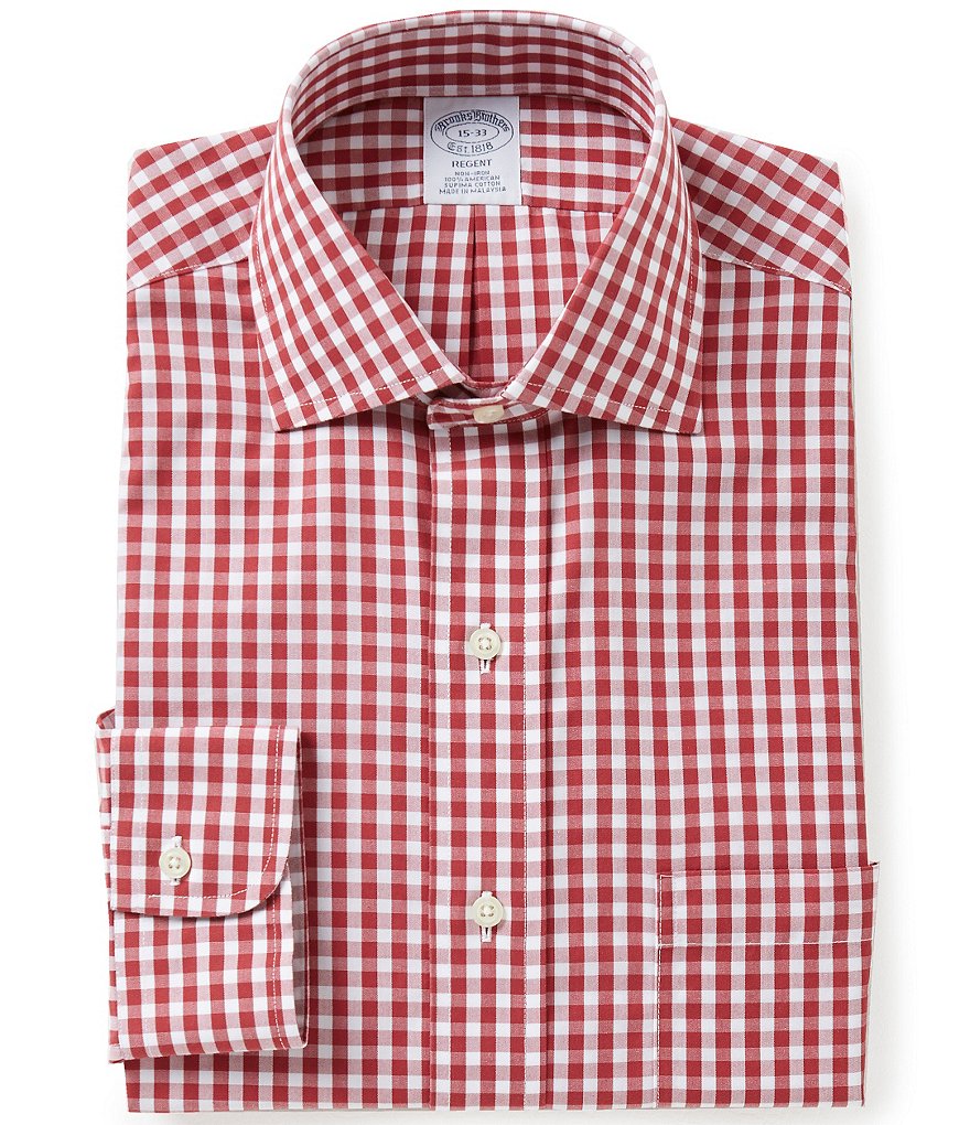 Brooks Brothers Regent-Fit Non-Iron Gingham Spread-Collar Dress Shirt