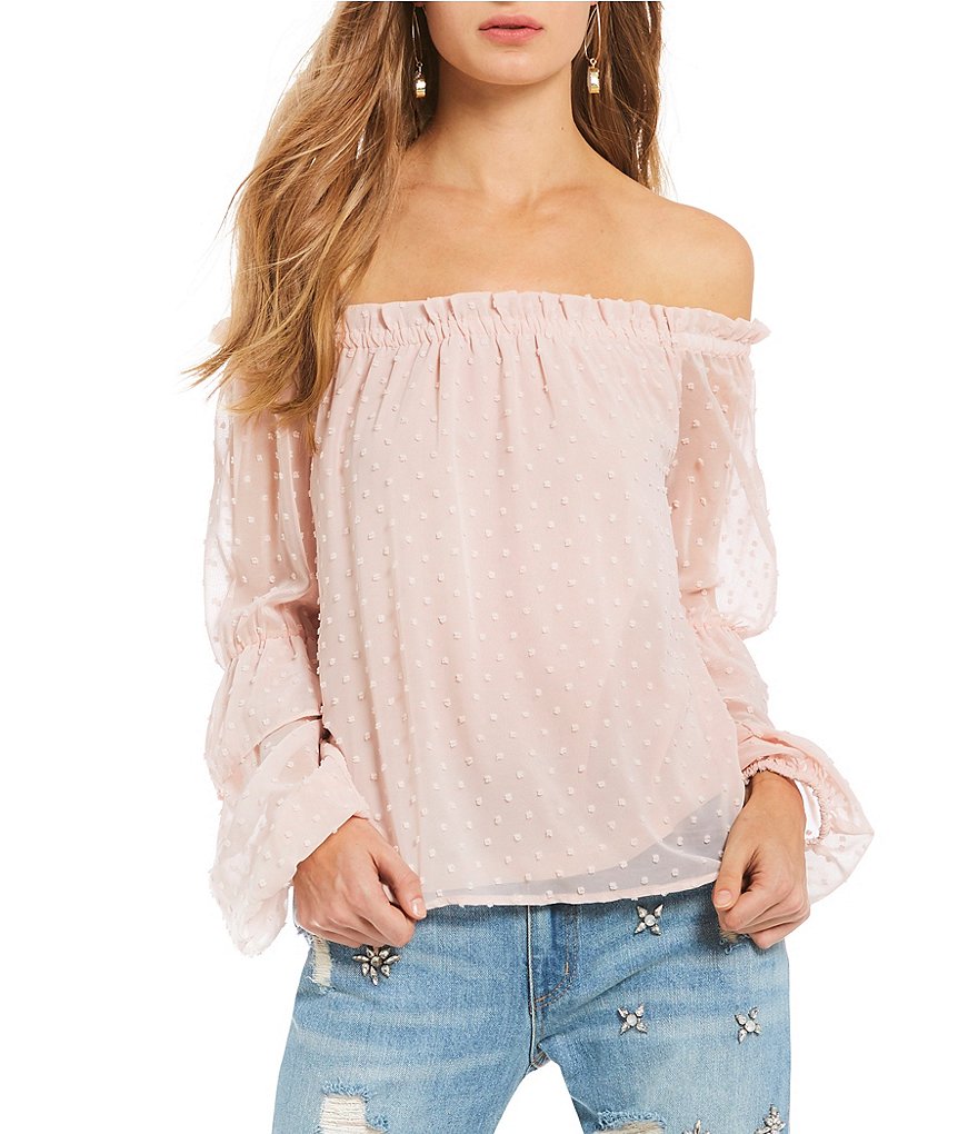 Buffalo by David Bitton Off-the-Shoulder Ruffle Bubble Sleeve Peasant Blouse