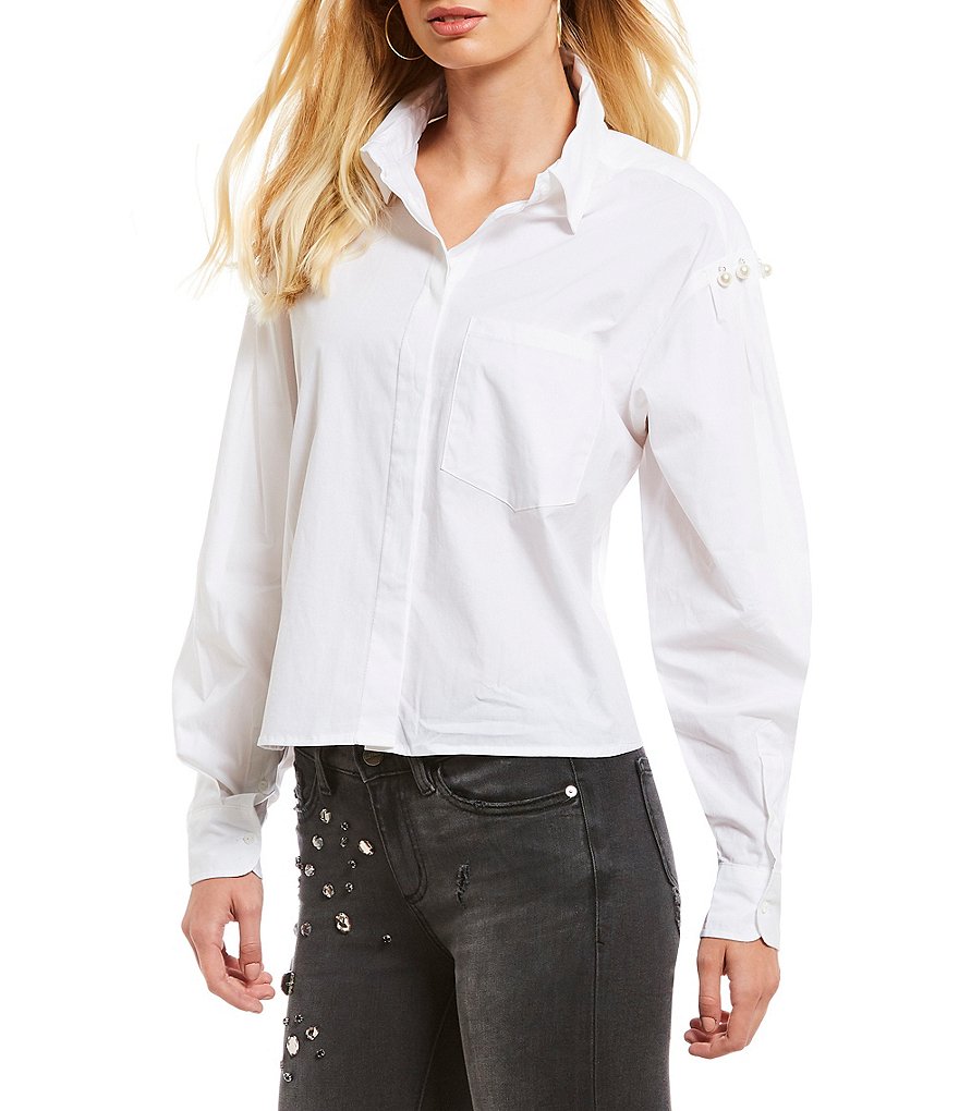 Buffalo David Bitton Battlefeld Pearl Embellished Bishop Sleeve Button Front Shirt