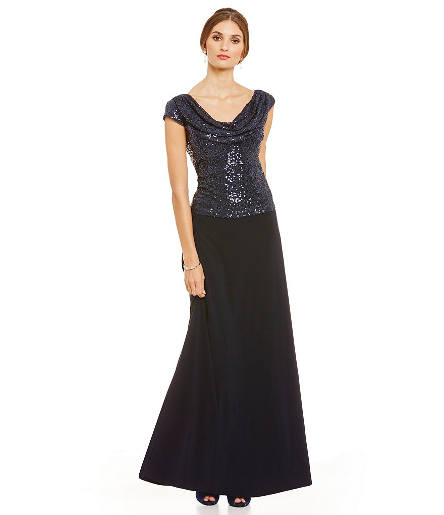 Cachet Beaded Bodice Mock Two-Piece Gown