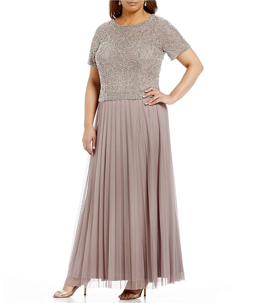 Cachet Plus Beaded Floral Mock 2-Piece Gown