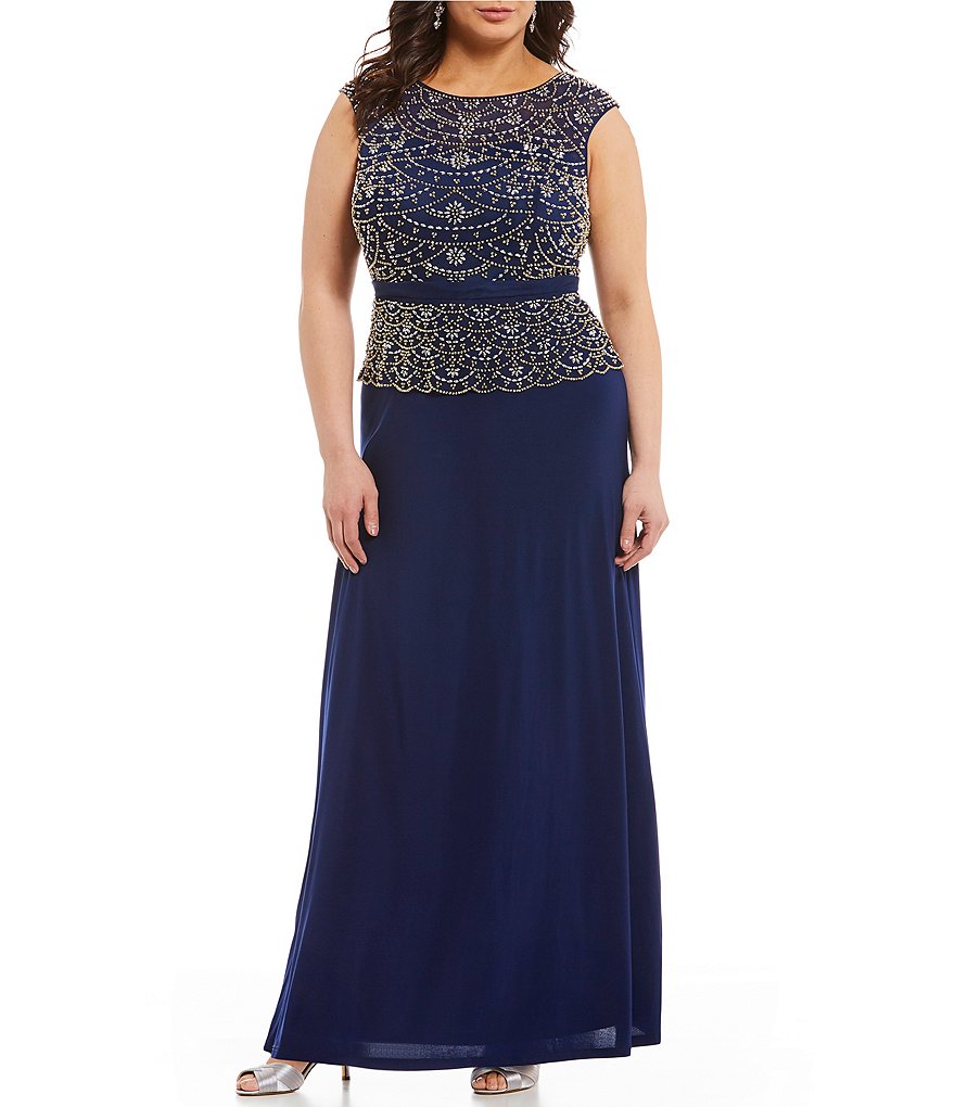 Cachet Plus Beaded Mock 2-Piece Gown