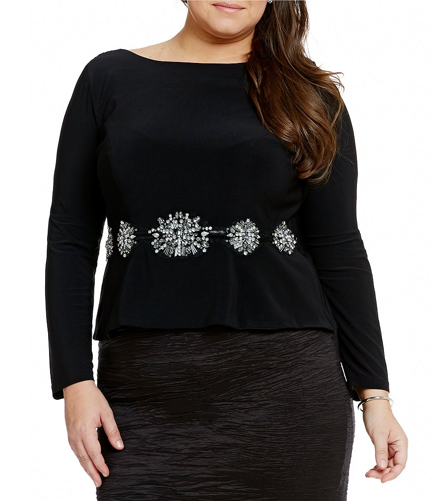 Cachet Plus Beaded Waist Matte Jersey Top