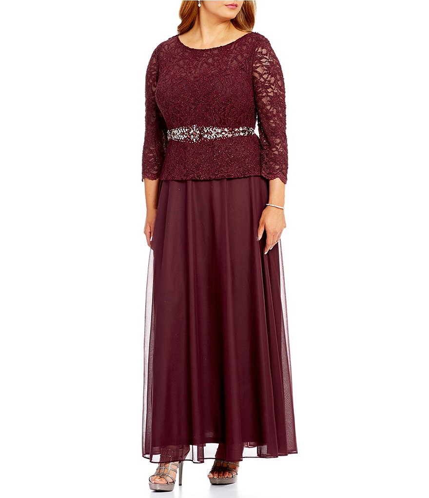 Cachet Plus Glitter Lace Bead-Trim Gown