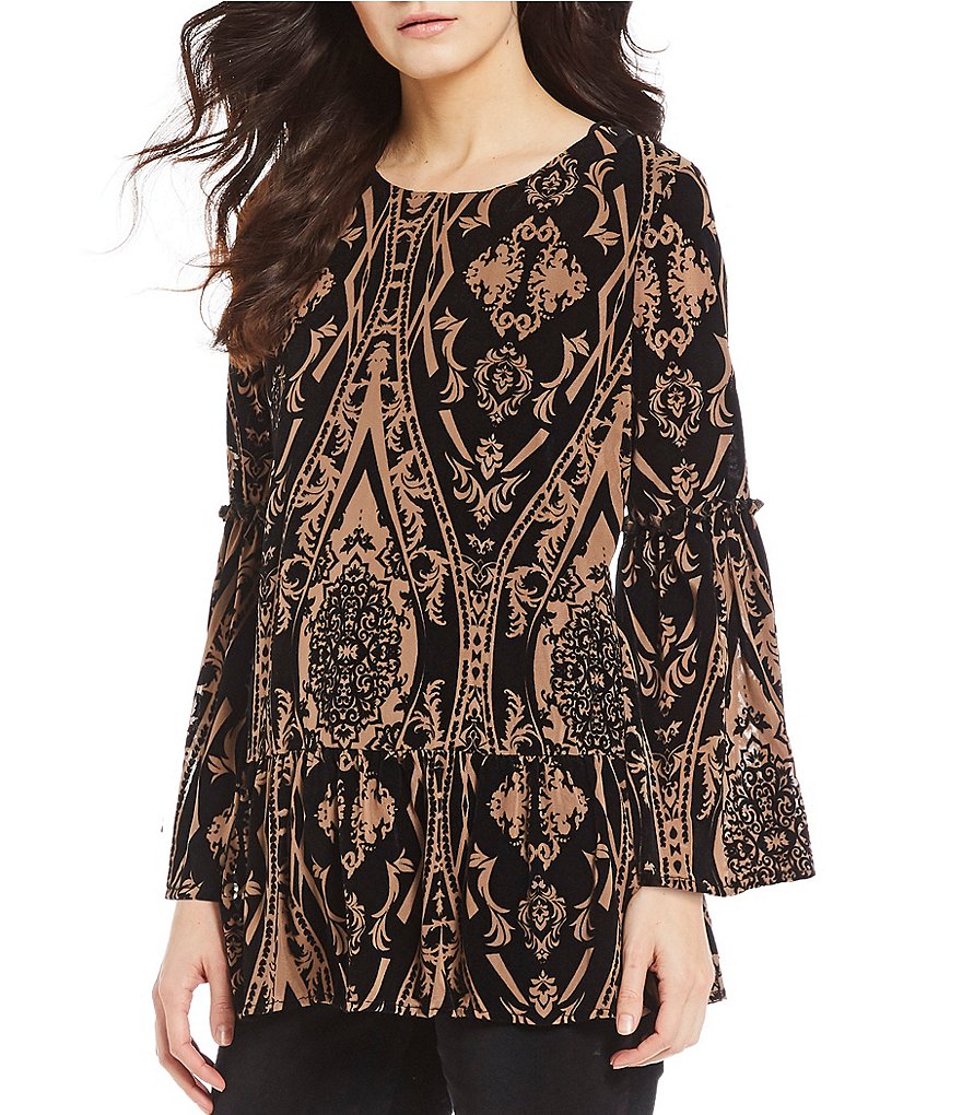 Calessa Long Sleeve Burnout Velvet Blouse