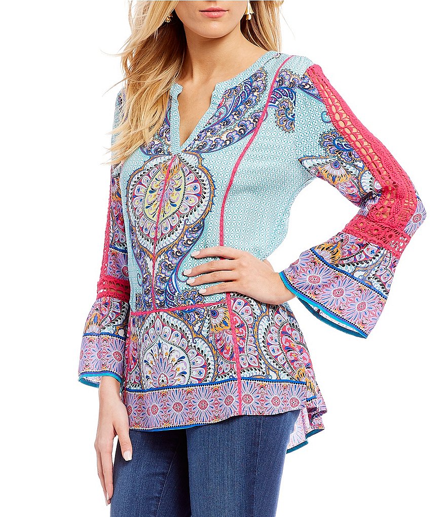 Calessa Multi Print Bell Sleeve Blouse
