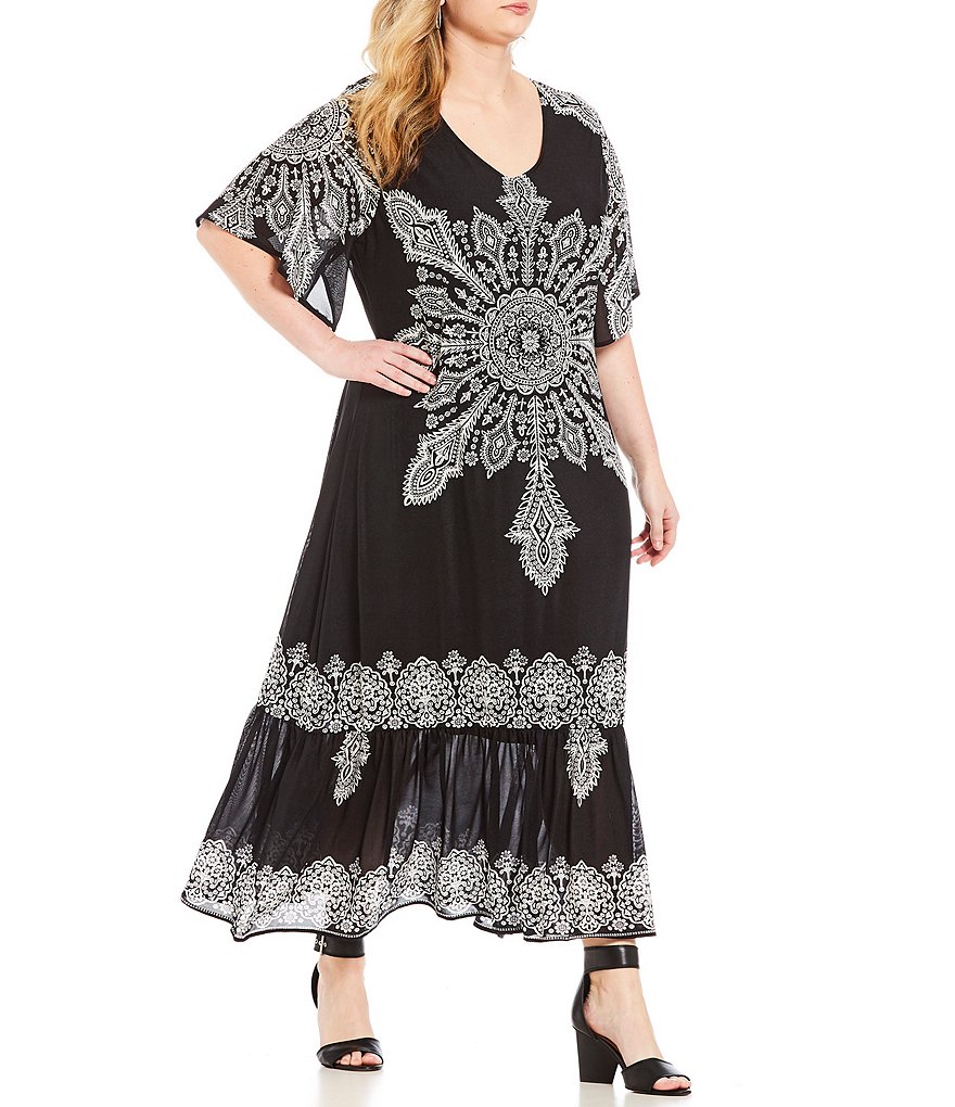 Calessa Plus Modern Henna Print Dress