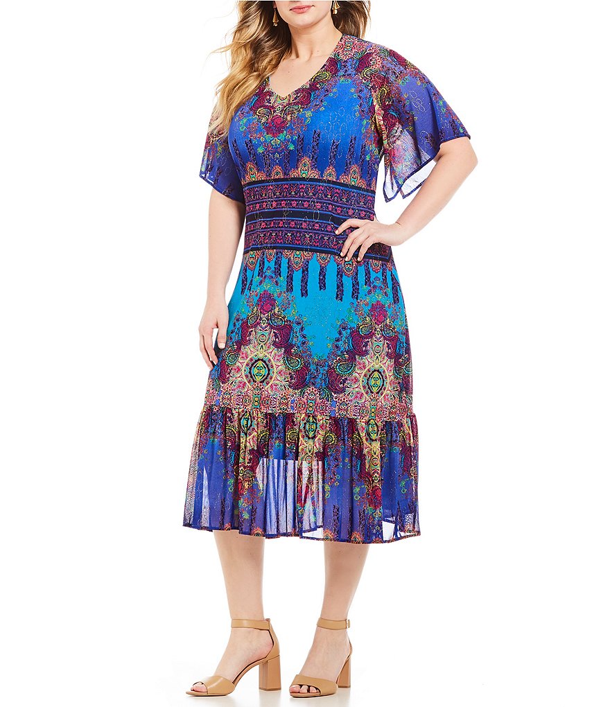 Calessa Plus Paisley Print Dress