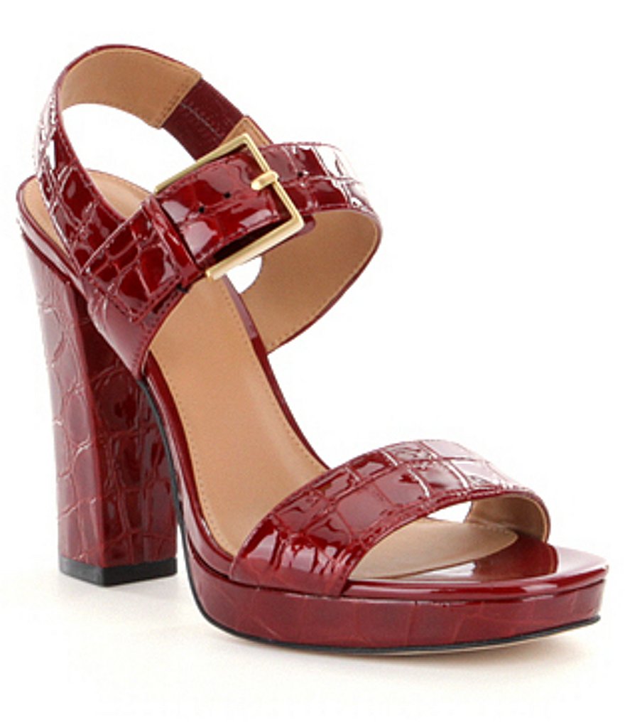 Calvin Klein Bette Crocodile Patent Leather Block Heel Dress Sandals