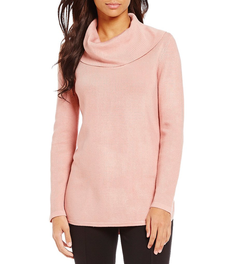 Calvin Klein Cowl Neck Hi-Low Hem Ribbed Knit Sweater