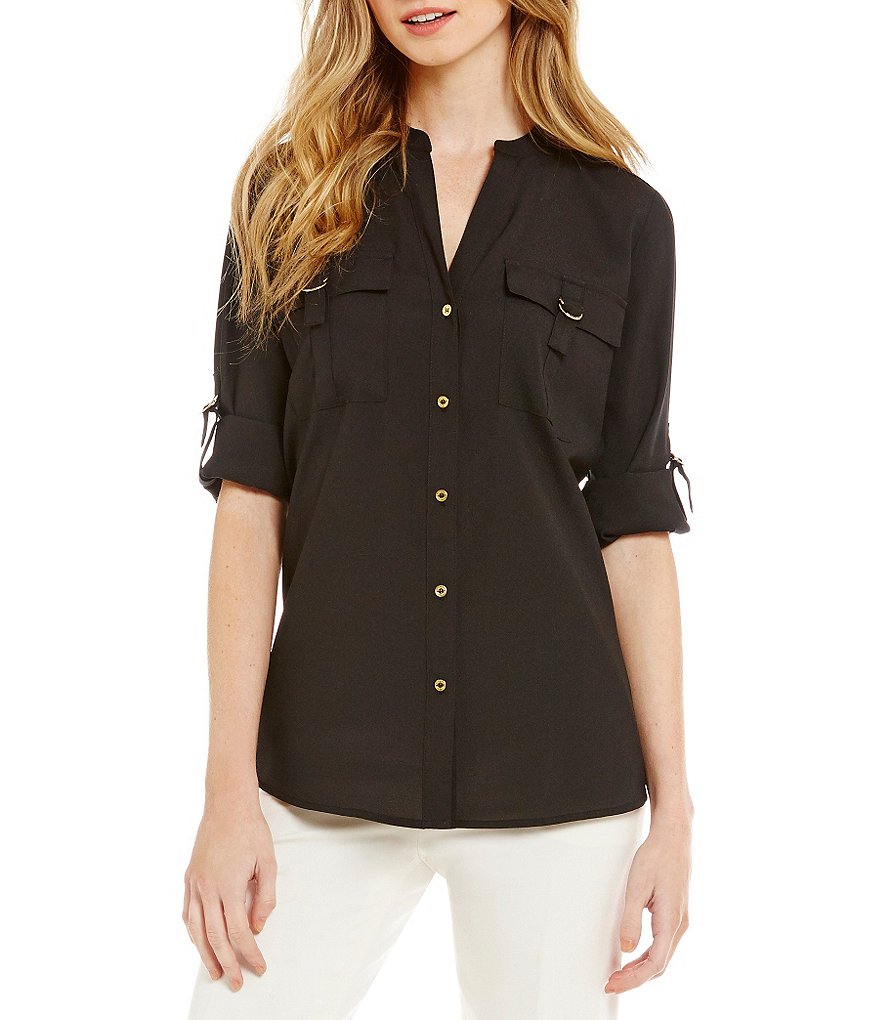 Calvin Klein D-Ring Pocket Roll Tab Sleeve Blouse