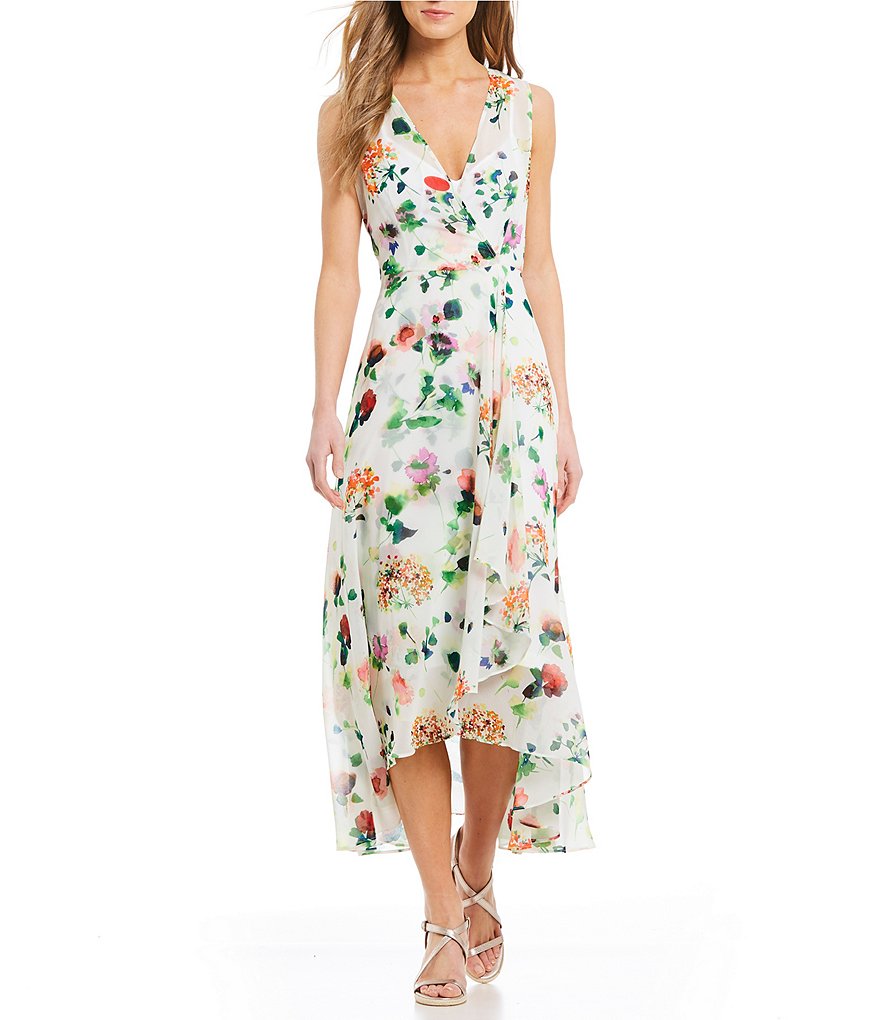 Calvin Klein Garden Floral Print Chiffon Midi Dress