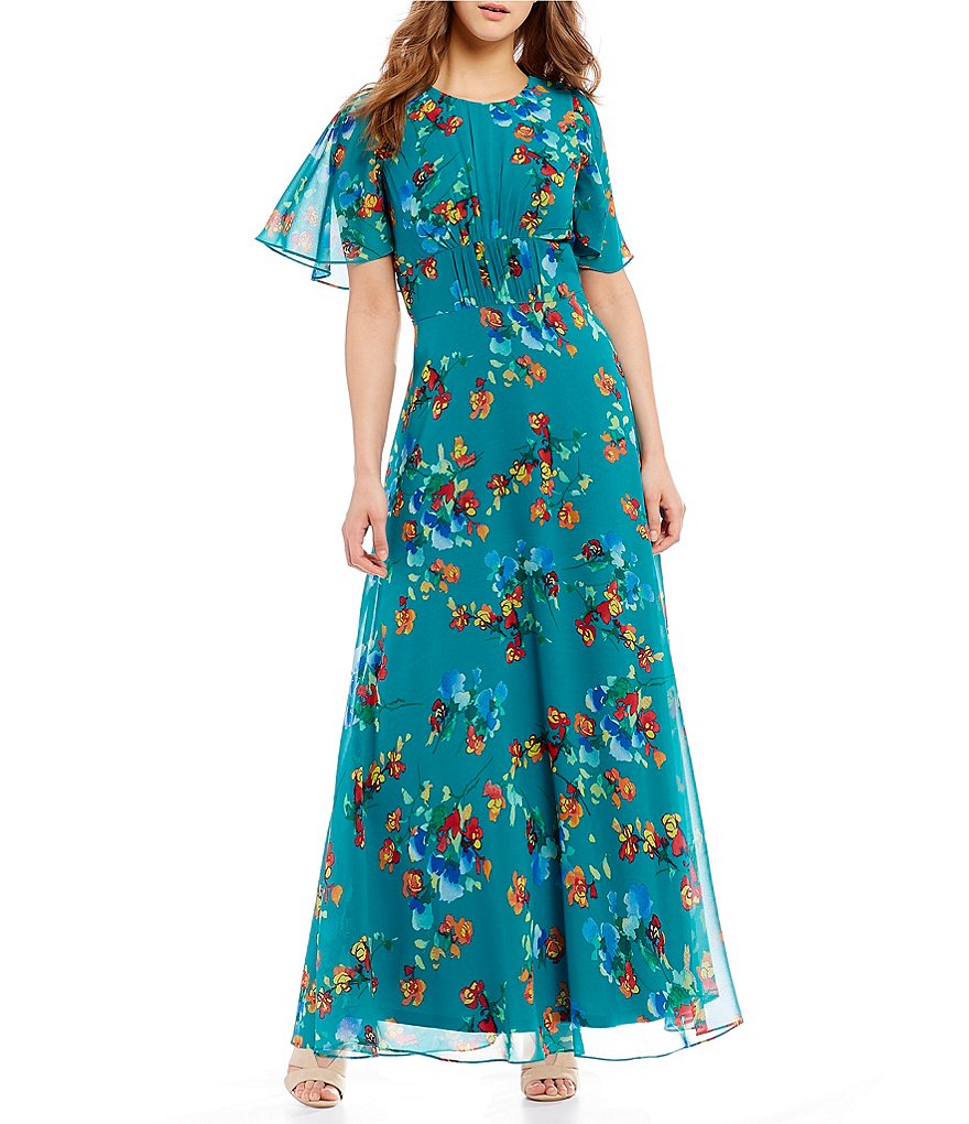 Calvin Klein Floral Print Flowy Sleeve Maxi Dress